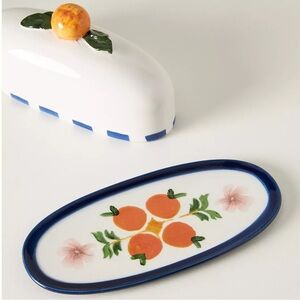 Valencia Citrus Stoneware Butter Dish. New in box.